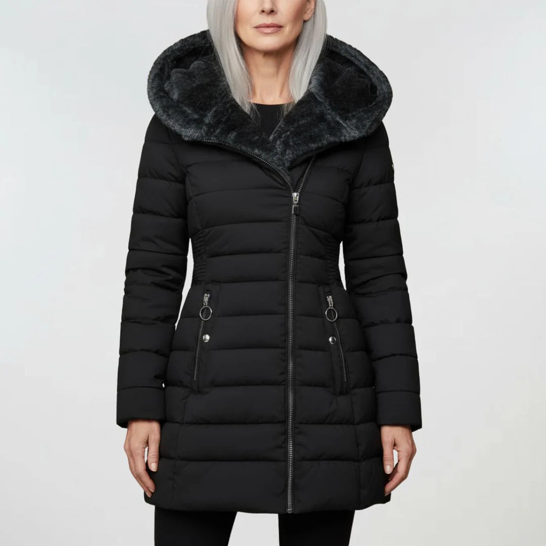 The Sora — Quilted Puffer with Rabbit Fur Collar