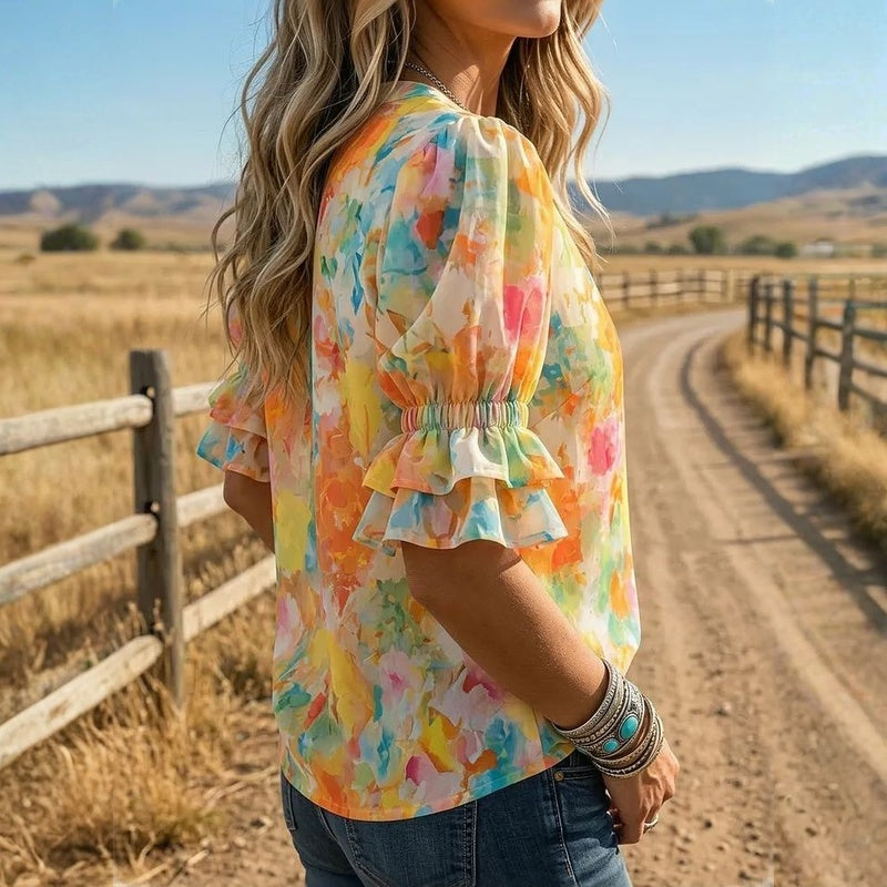 Blouse décontractée aux couleurs vives