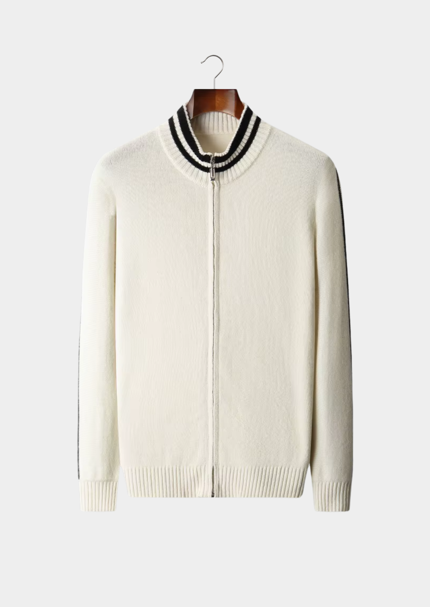 Cardigan zippé en laine mérinos extra-fine pure bicolore
