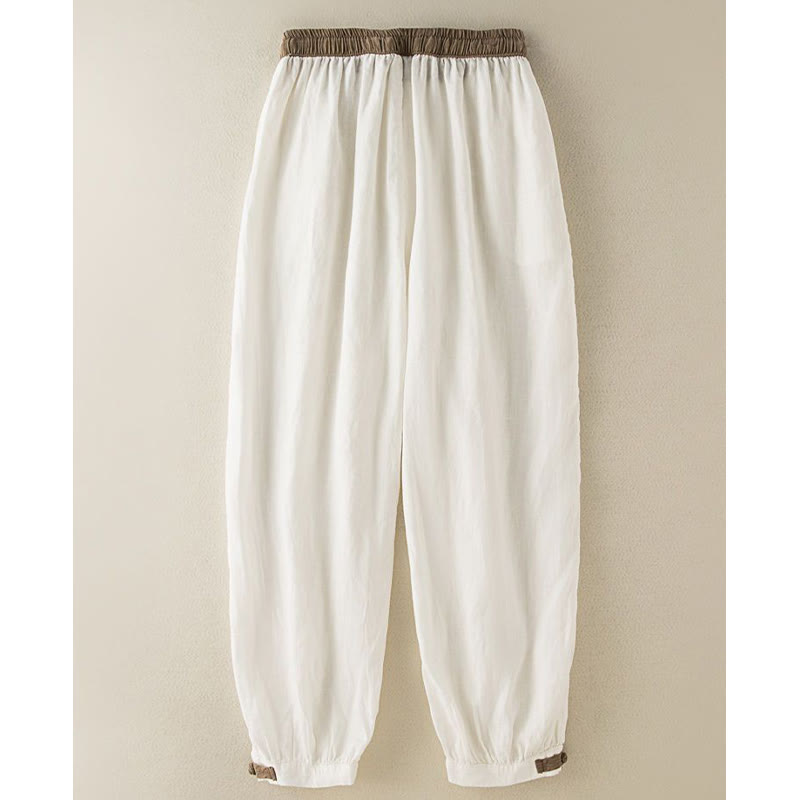 Pantalon Harem Femme en Coton Uni Buddha Stones avec Cordons et Poches