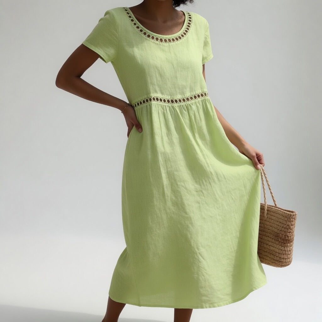 Pernelle™ — Robe mi-longue en coton 100% brodée, douceur féminine