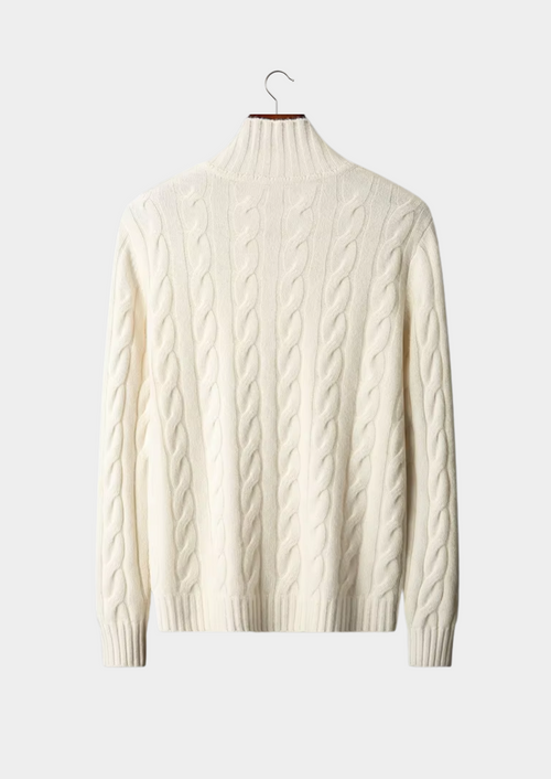 Cardigan en laine mérinos extra-fine pure avec design à double fermeture éclair et torsades