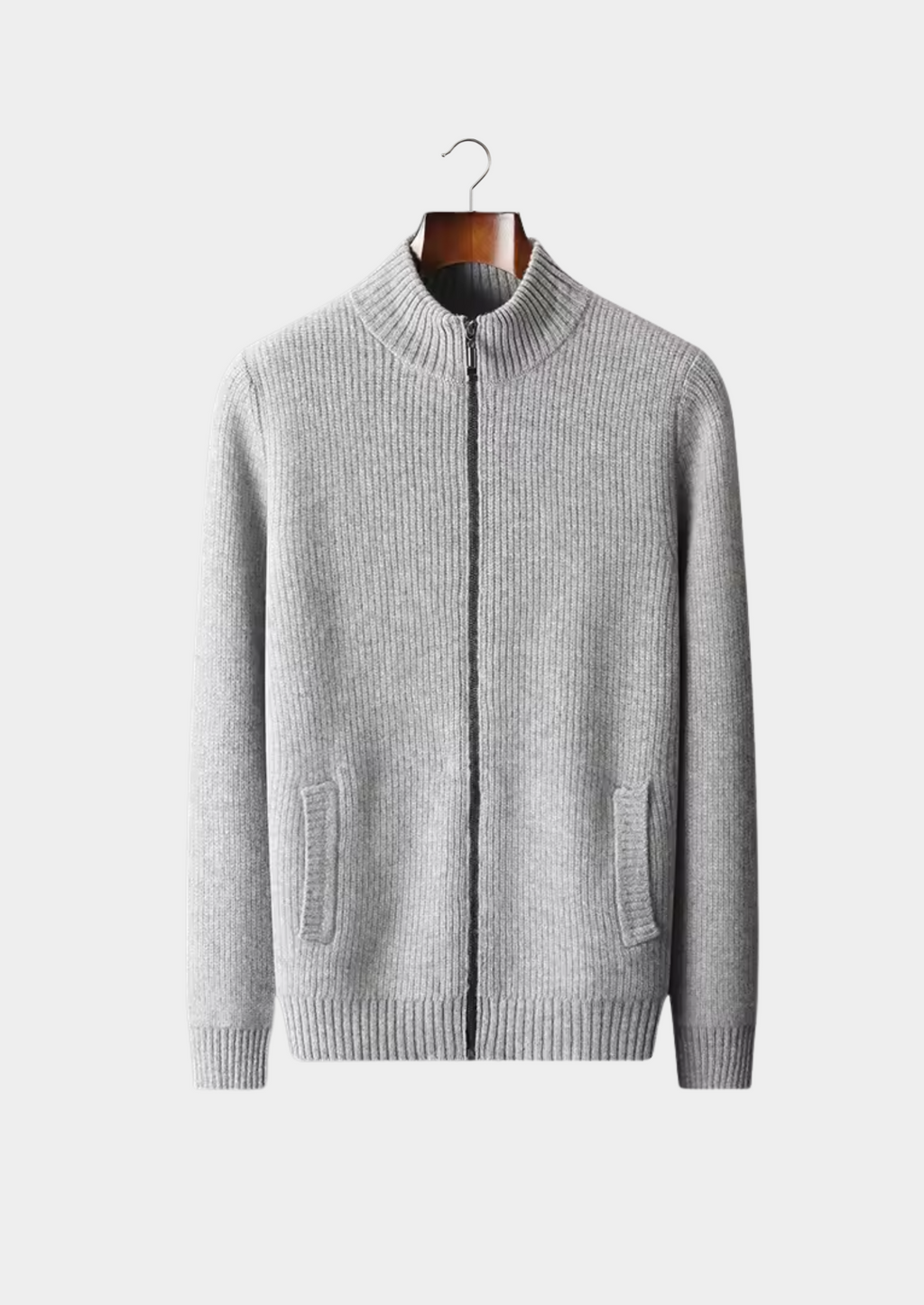 Cardigan en laine mérinos extra-fine pure à côtes tricotées