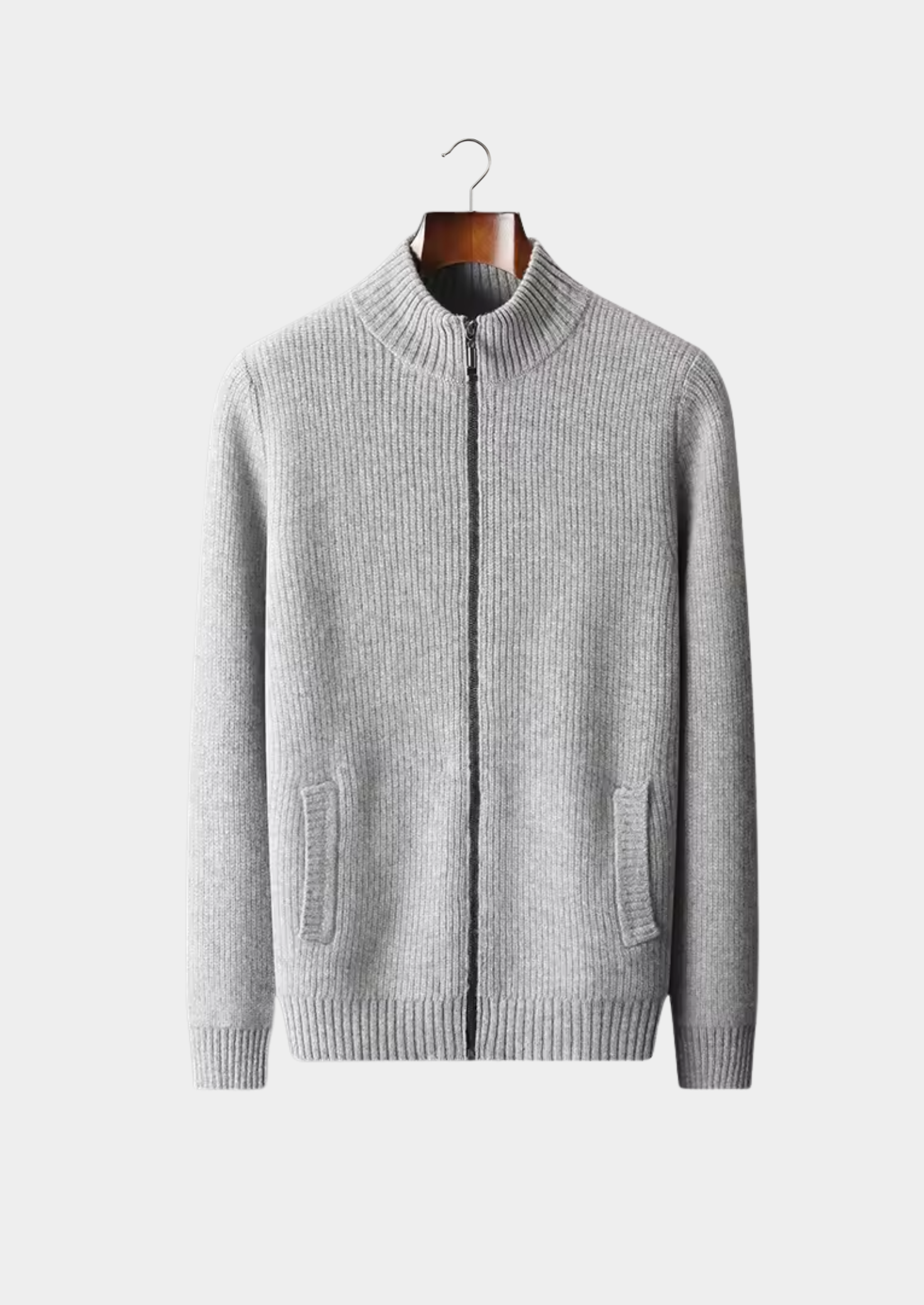 Cardigan en laine mérinos extra-fine pure à côtes tricotées