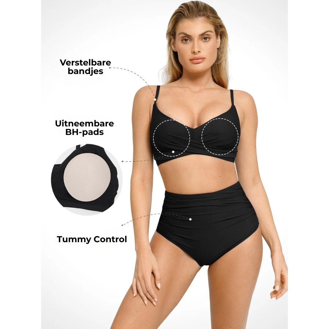 Selene Wrap — Onyx Ribbed Bikini