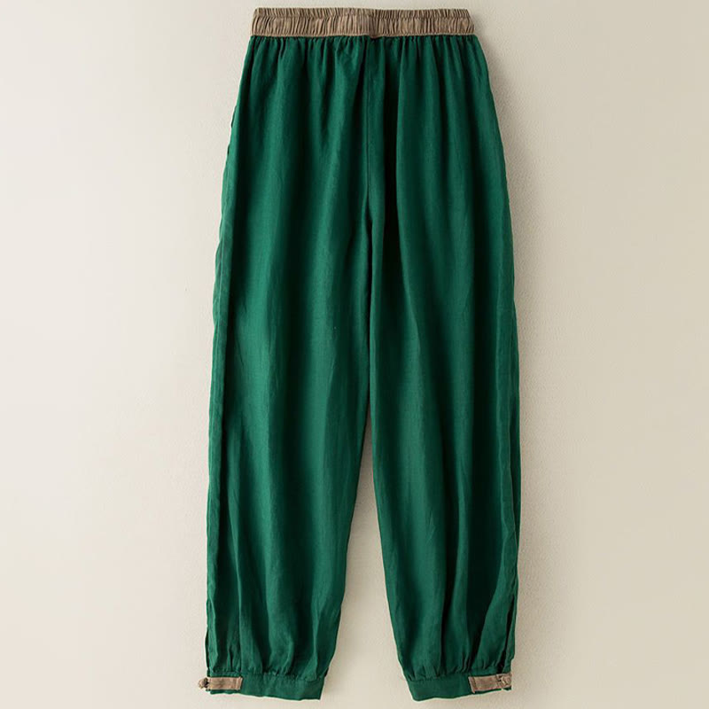 Pantalon Harem Femme en Coton Uni Buddha Stones avec Cordons et Poches