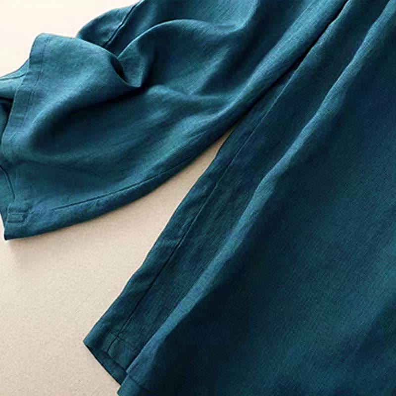 Pantalon Capri Large Femme Bouton Unique Couleur Unie Buddha Stones avec Poches