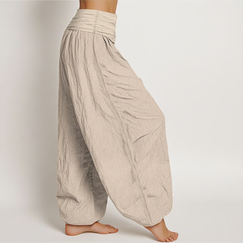 Pantalon Harem en Coton Pur pour Femme à Taille Élastique avec Motif Pierres Bouddha Soleil Lune Étoiles