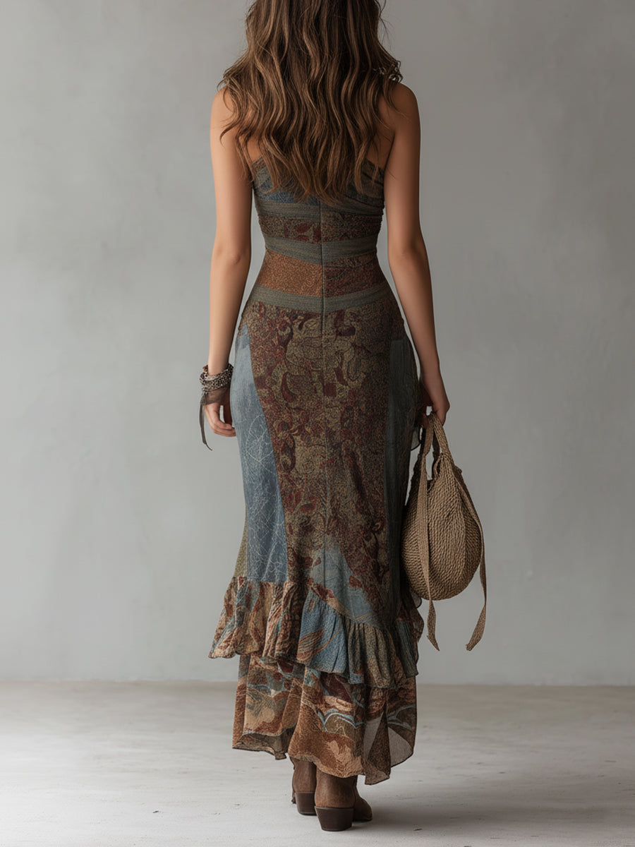 Indie™ | Robe Longue Asymétrique à Imprimés Ethniques