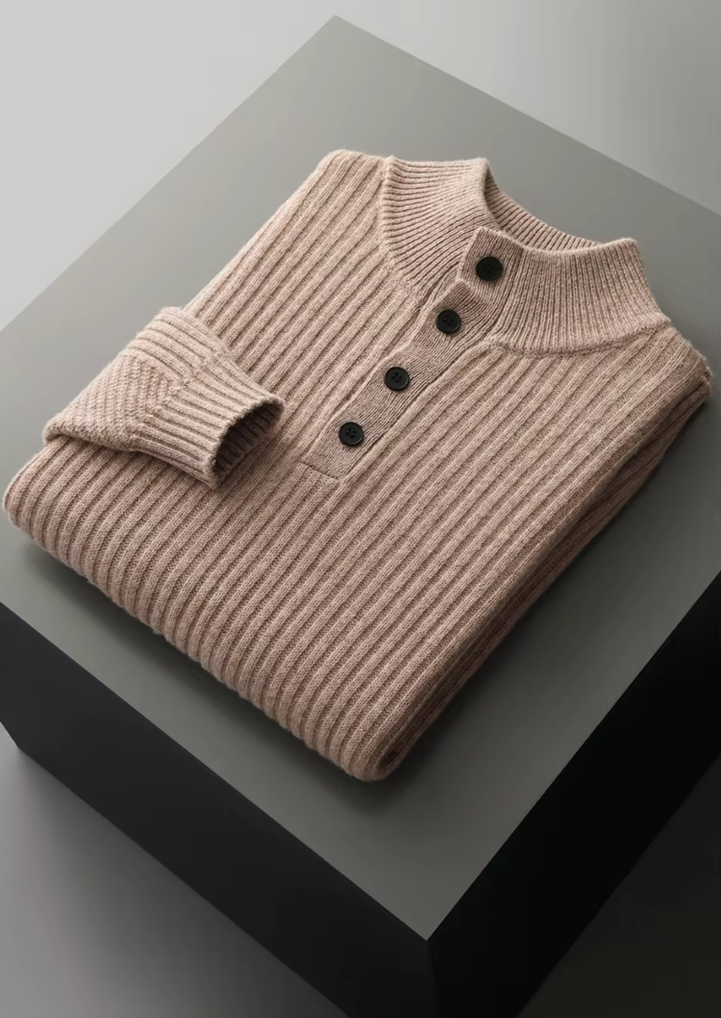 Pull Henley côtelé en laine mérinos extra-fine pure