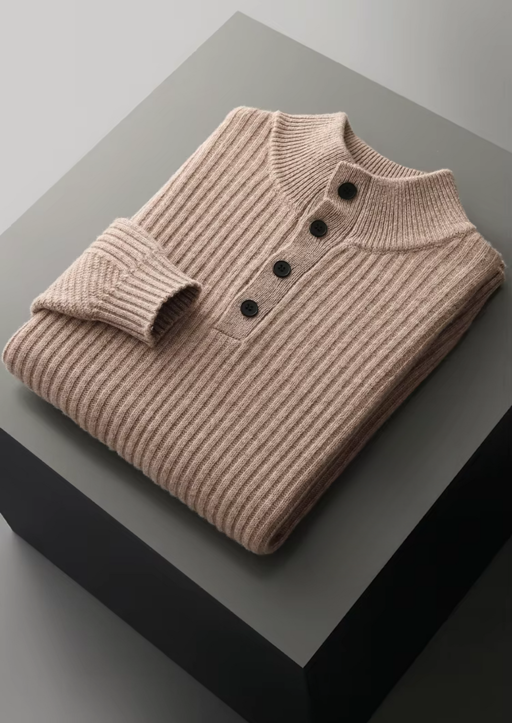 Pull-over Henley en laine mérinos extra-fine pure à côtes