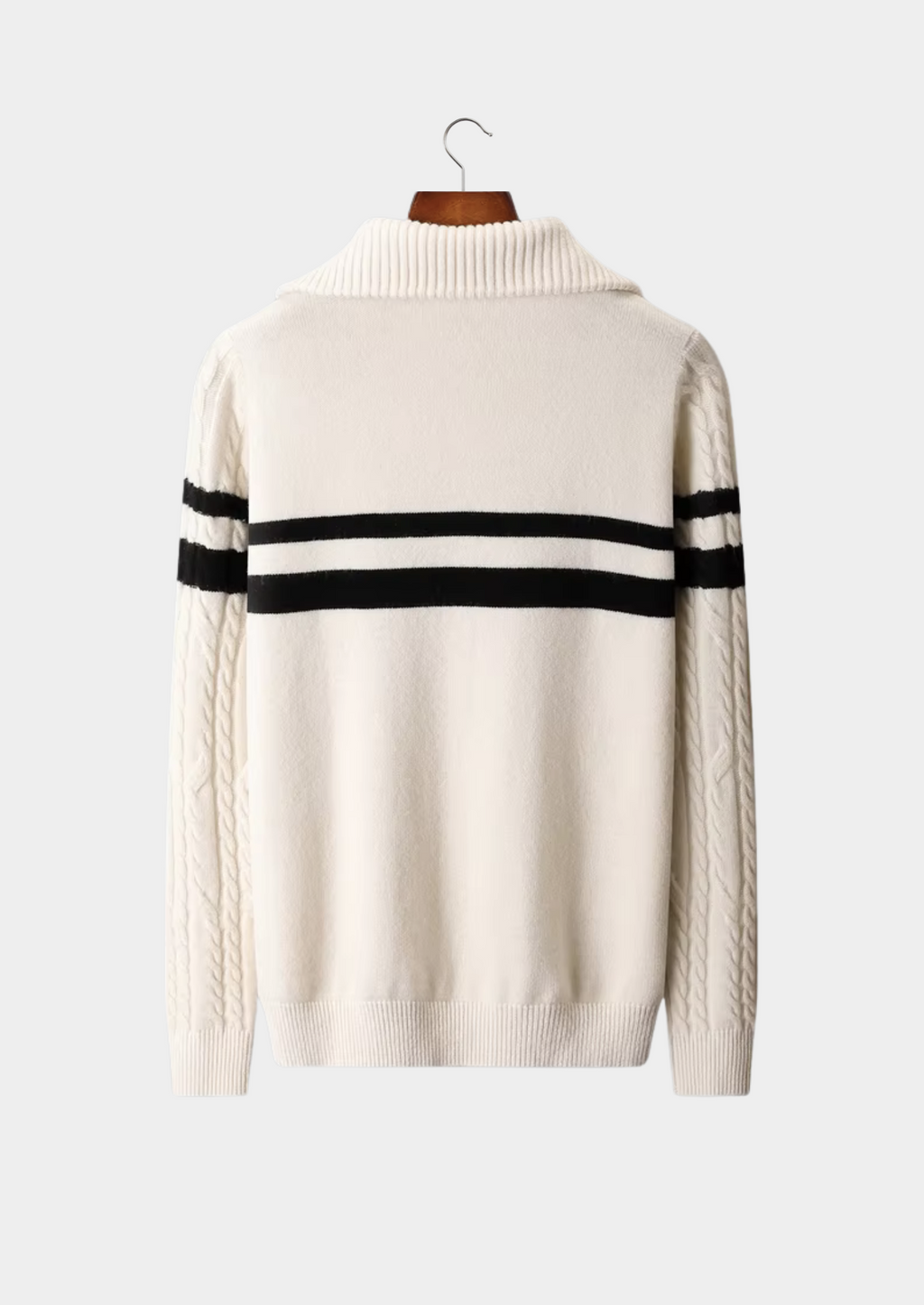 Pull-over à demi-fermeture éclair rayé en laine mérinos extra-fine pure
