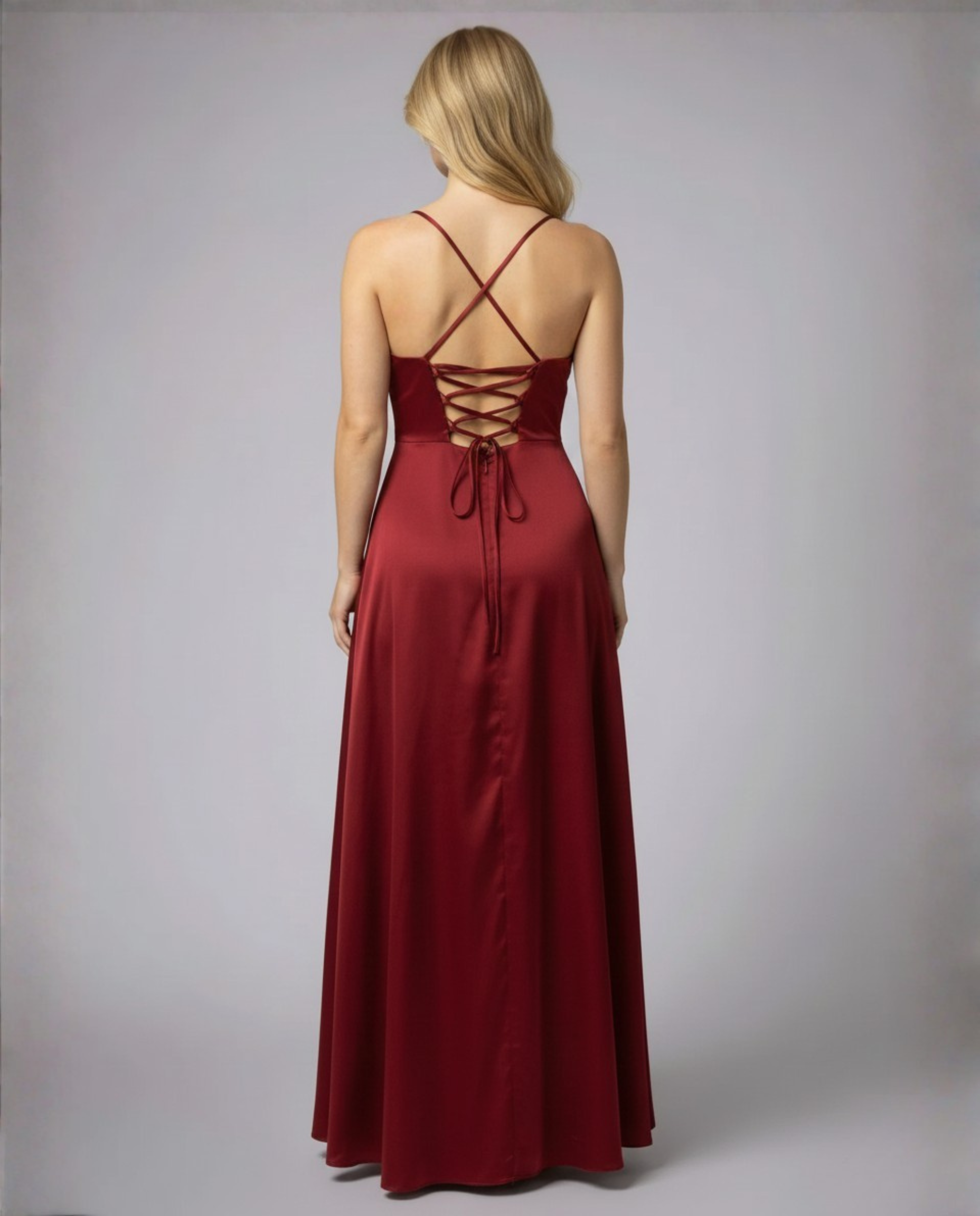 The Elara — Crimson Satin Maxi Dress