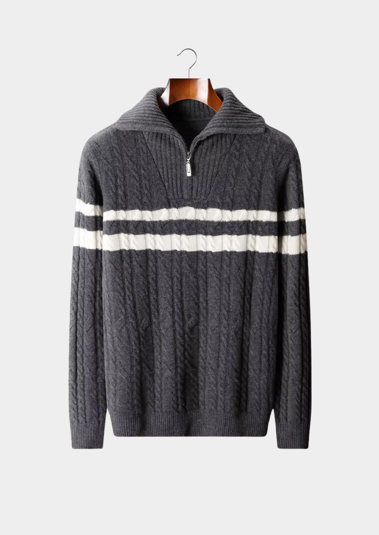 Pull-over à demi-fermeture éclair rayé en laine mérinos extra-fine pure