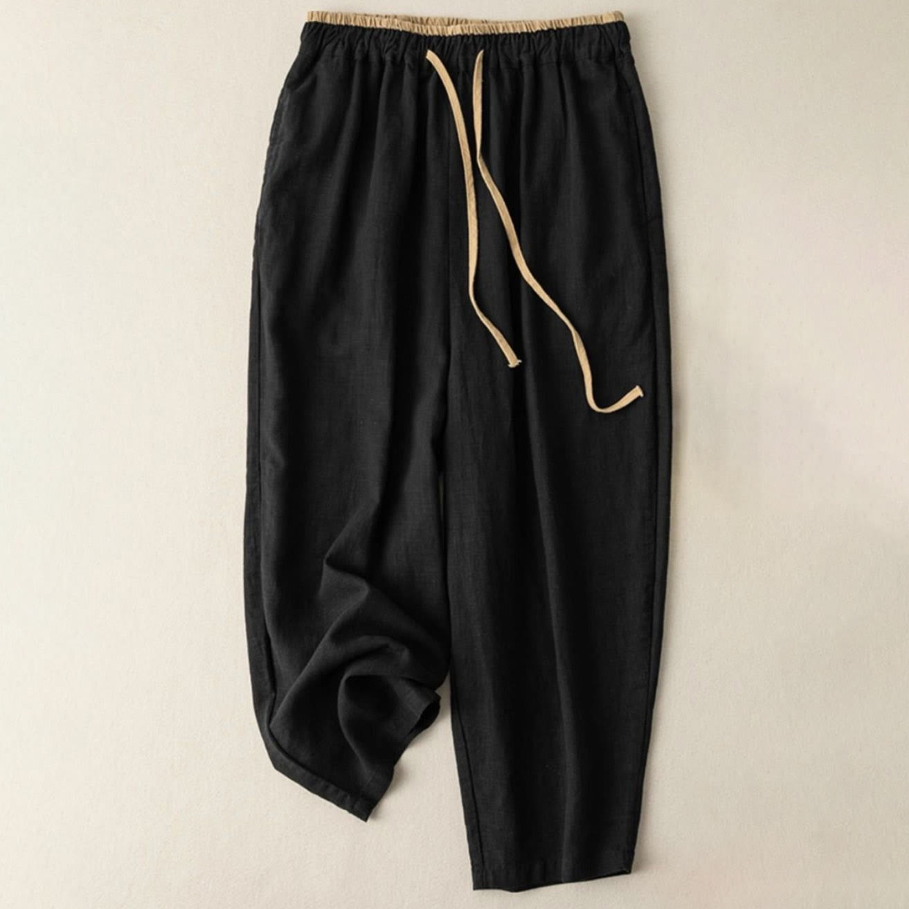 Pantalon Femme Bouddha Pierres Décontracté Uni en Coton et Lin à Cordon avec Poches