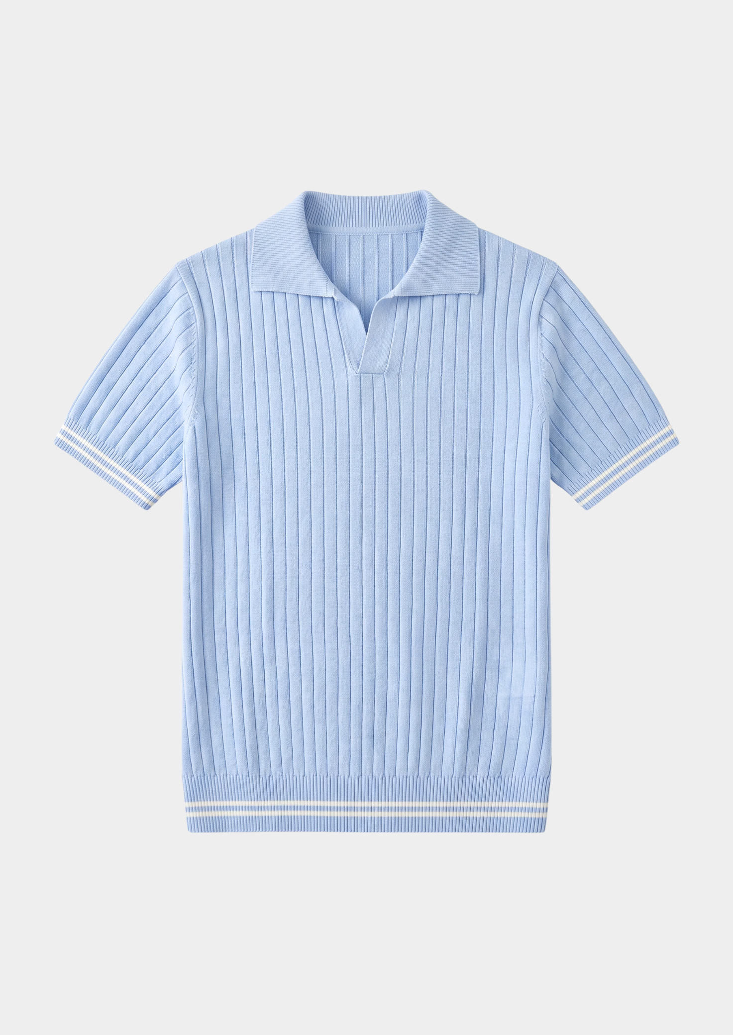 Polo côtelé bleu clair PIERRE sans boutons