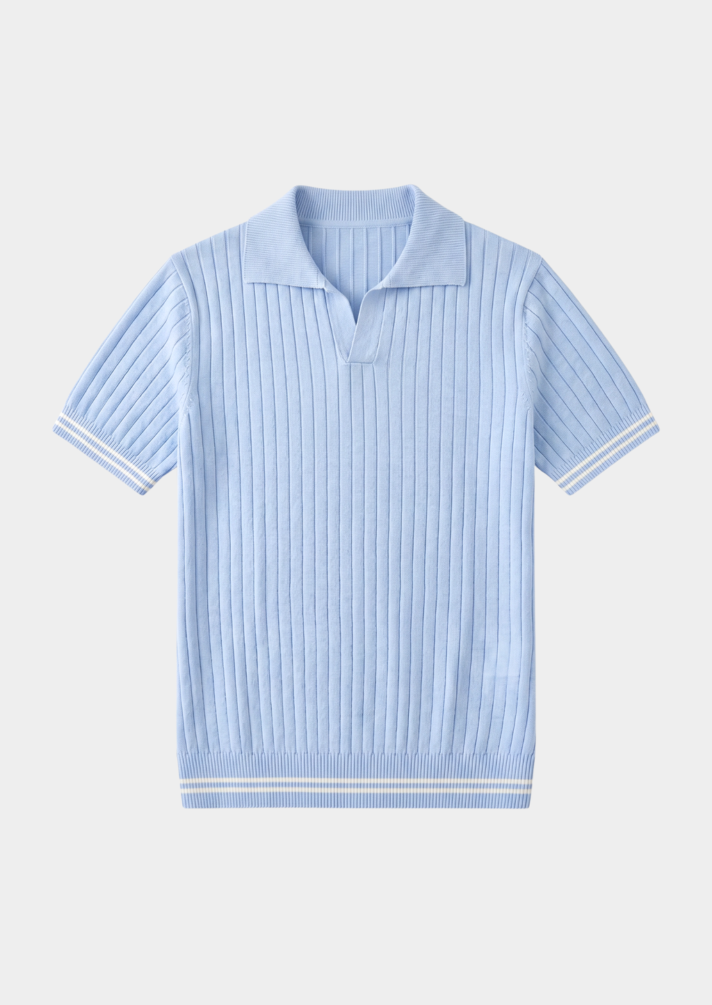 Polo côtelé bleu clair PIERRE sans boutons