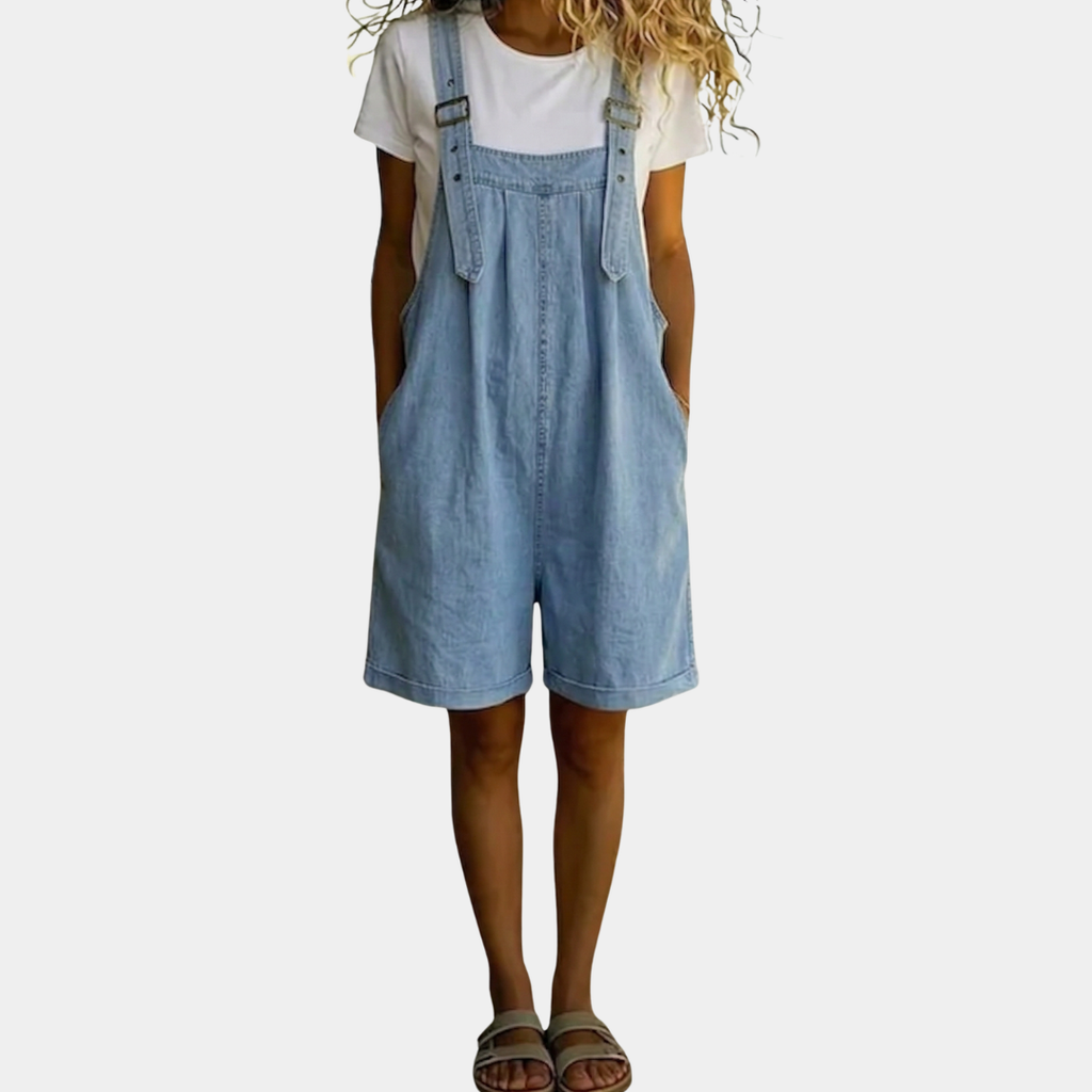 Saylor | Salopette en jean doux bleu clair à effet vintage