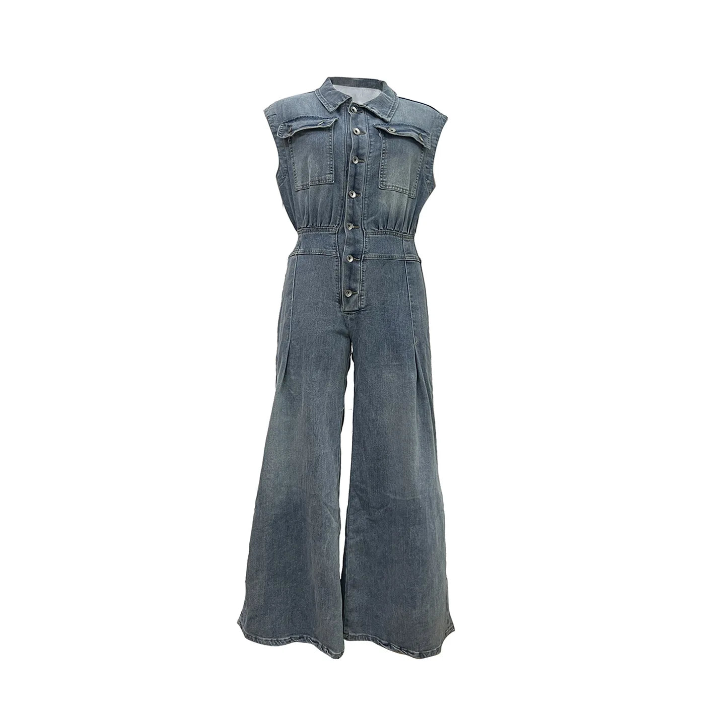Stella | Combinaison en jean avec jambes larges et taille cintrée
