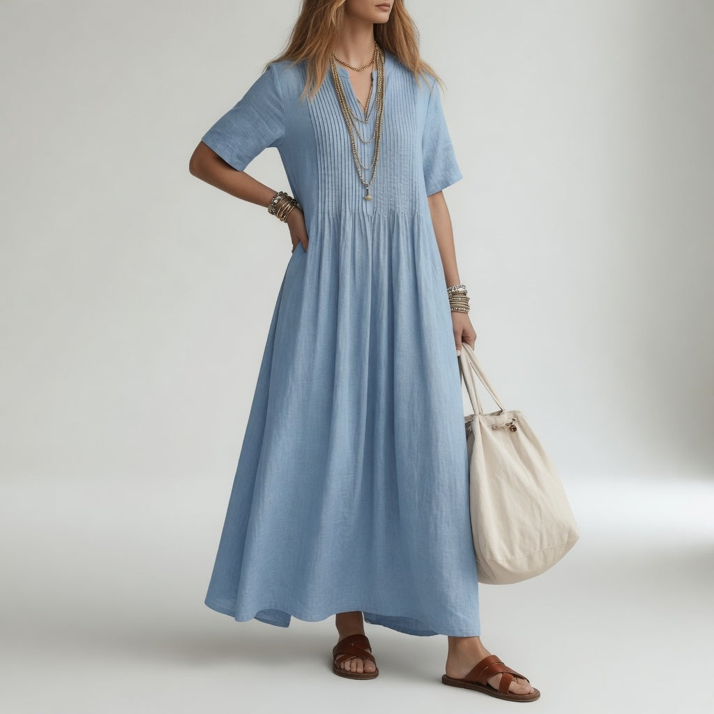 Pélagie™ — Robe longue en coton à col en V pour l'été