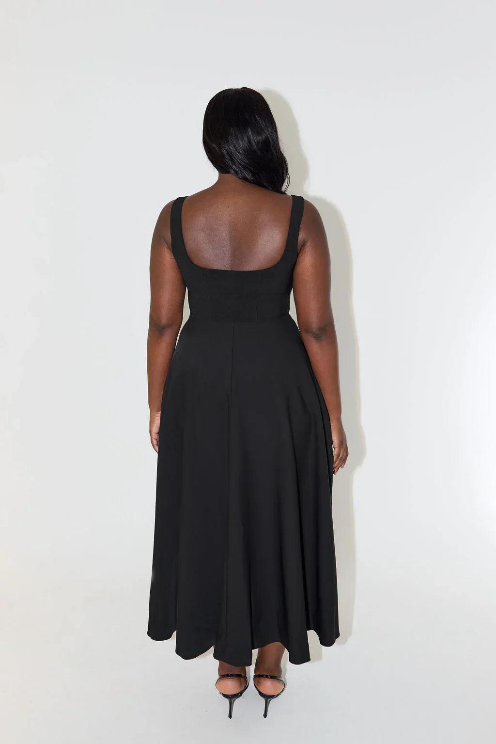 The Elara Midi — Noir Square Neck Dress