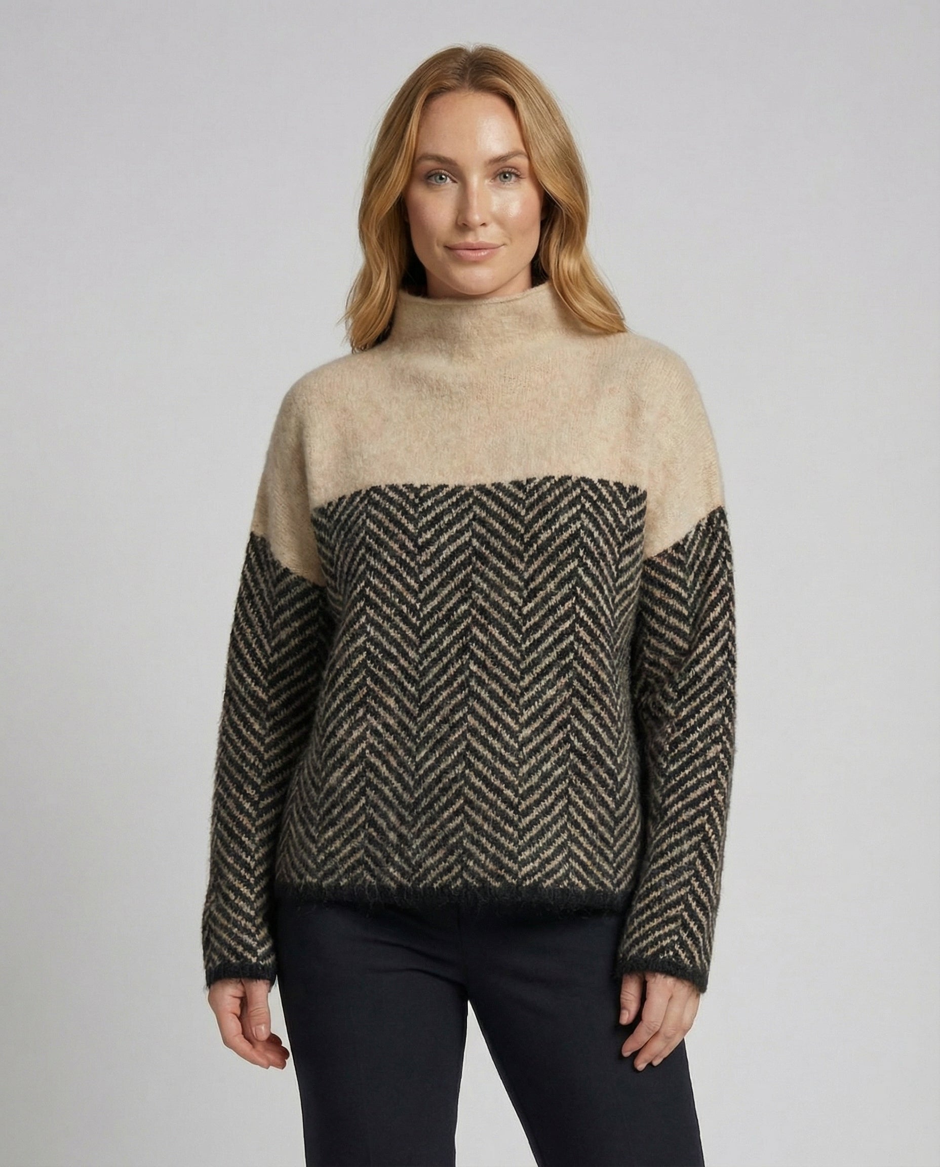The Liora Knit — Two-Tone Turtleneck Sweater