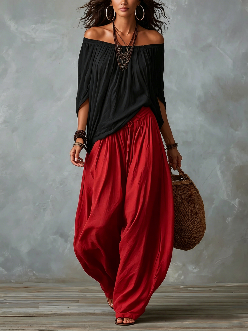 Ensemble haut épaules dénudées et pantalon ballon