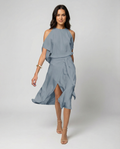 The Liora — Slate Cold-Shoulder Midi Dress