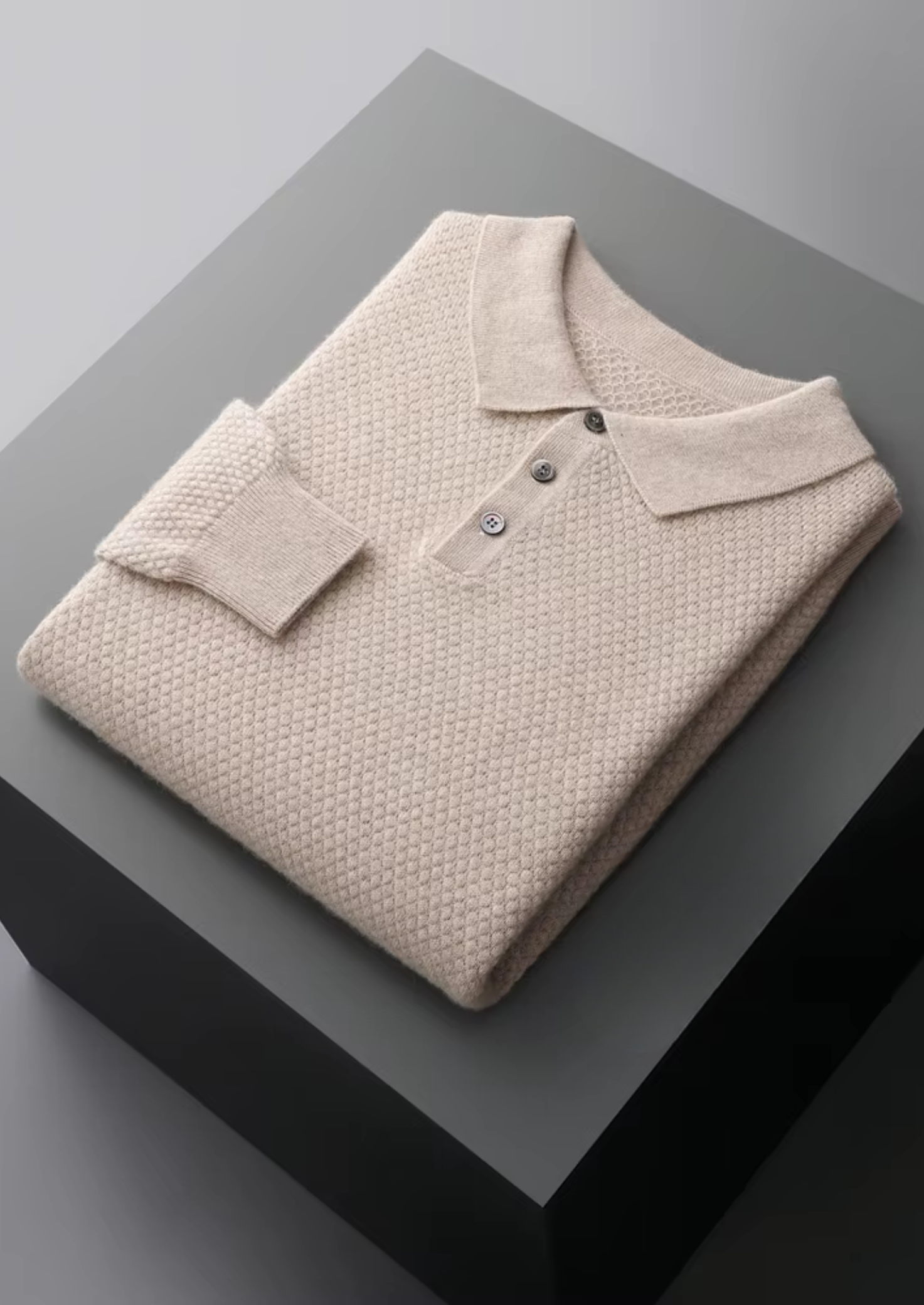 Pull polo texturé en cachemire premium