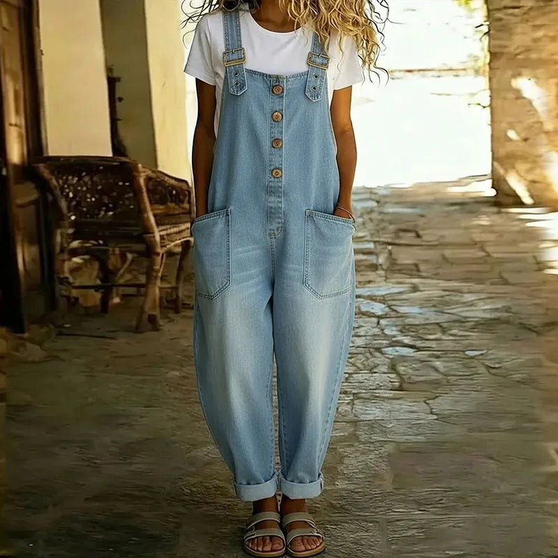 Saylor | Salopette intemporelle effet denim souple avec bretelles ajustables