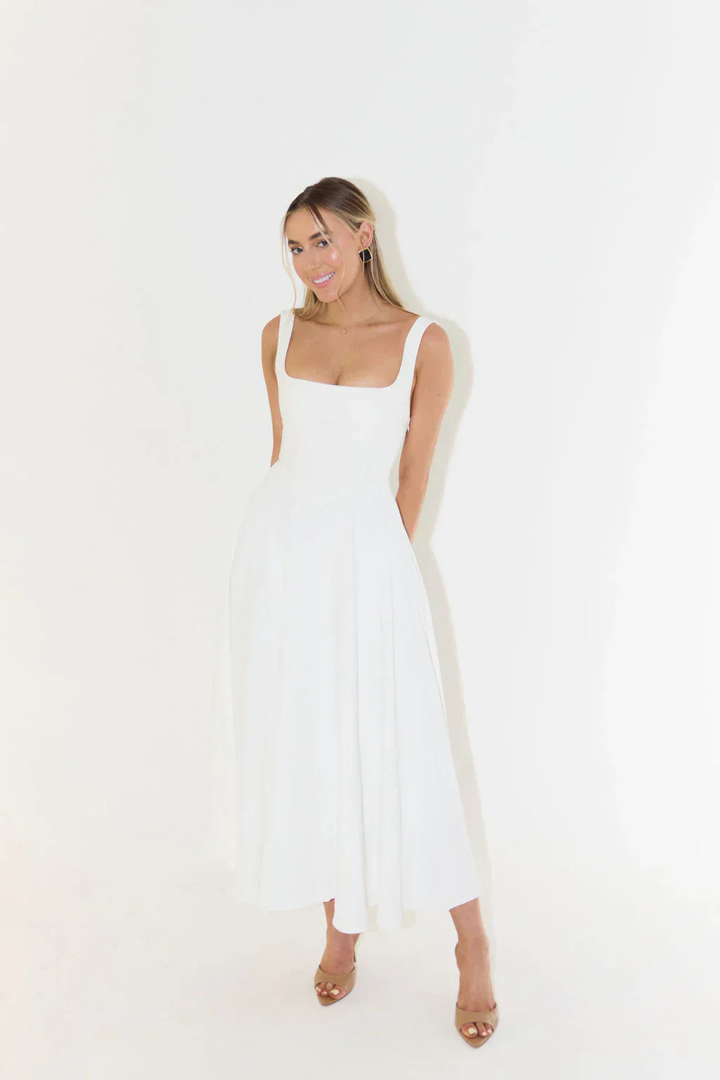 The Elara Midi — Noir Square Neck Dress