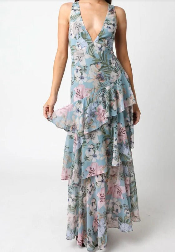 LISA | Robe Maxi avec Volants Floraux
