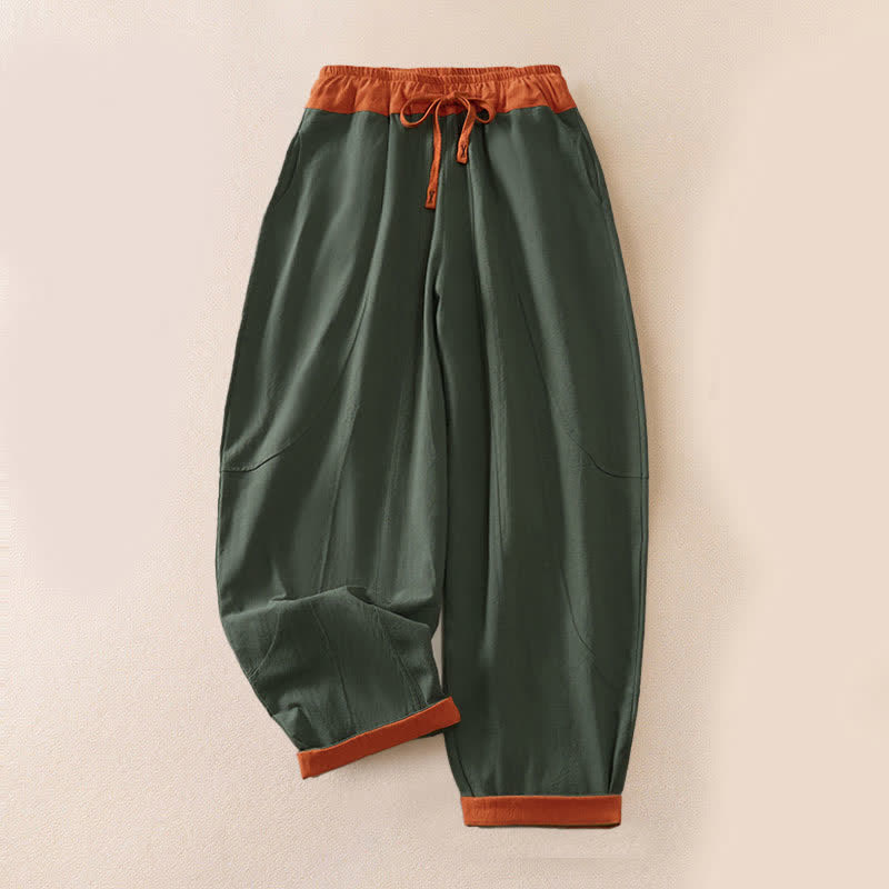 Pantalon Harem Décontracté en Coton à Cordon, Uni, avec Poches, Printemps, Femme, Style Pierres de Bouddha
