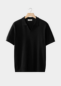 POLO NOIR CÔTELÉ AVEC COL OUVERT