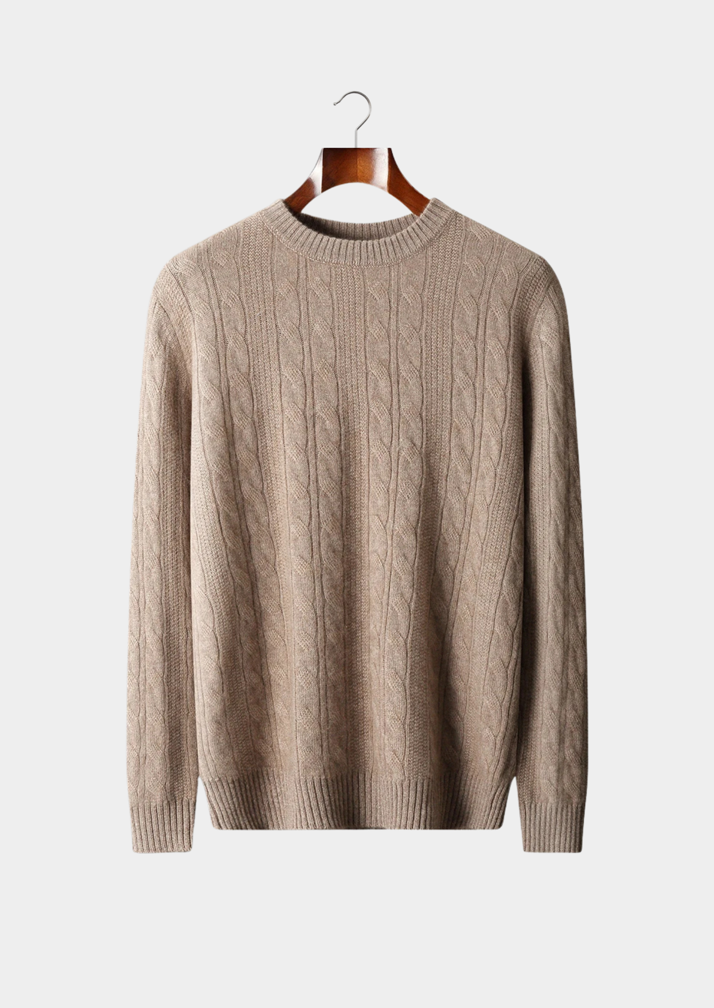 Pull à col rond en laine mérinos extra-fine pure, tricot torsadé
