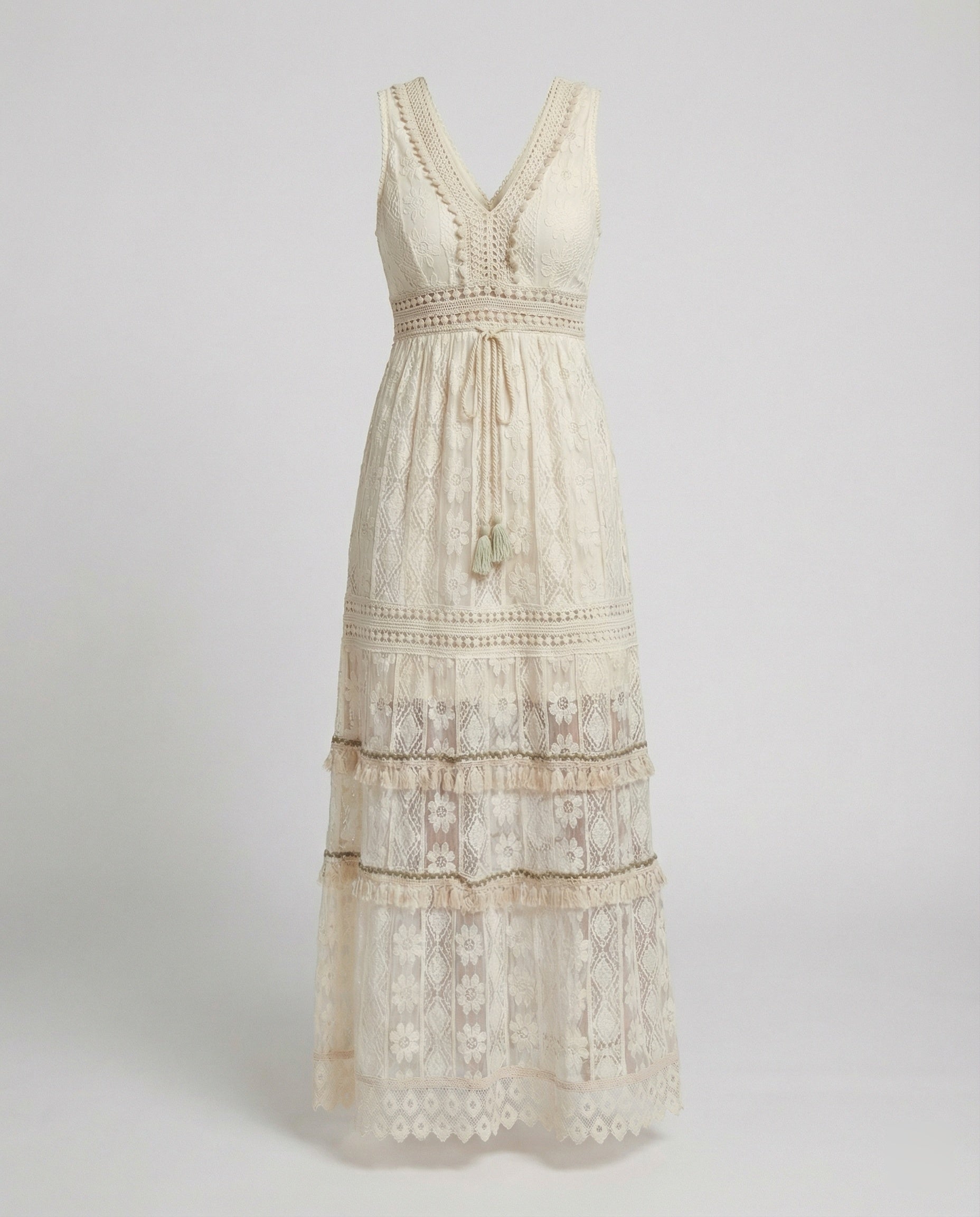 The Liora — Linen Boho Lace Maxi Dress