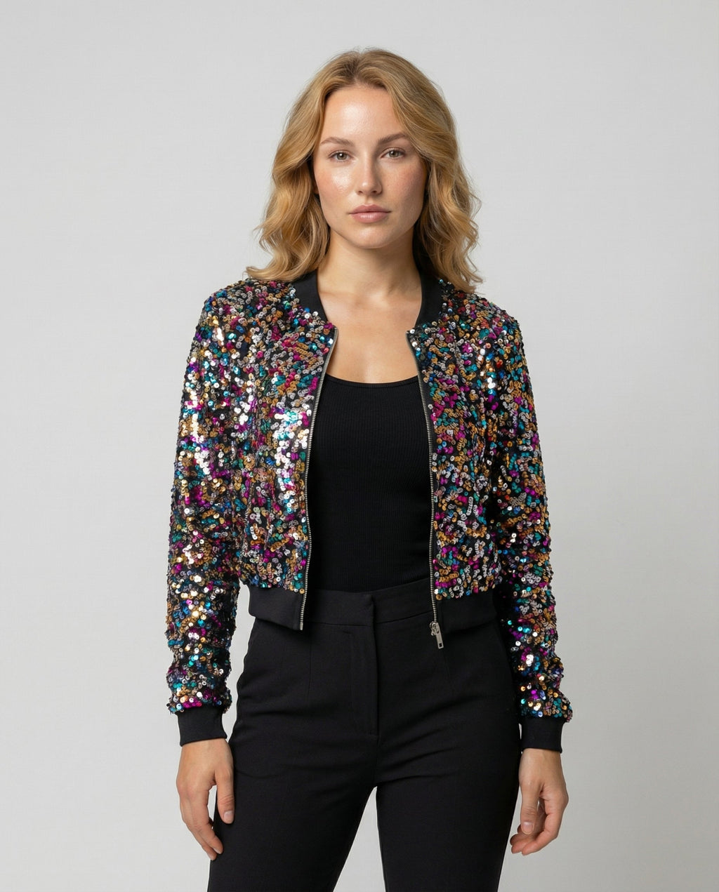 The Liora — Midnight Sequin Bomber