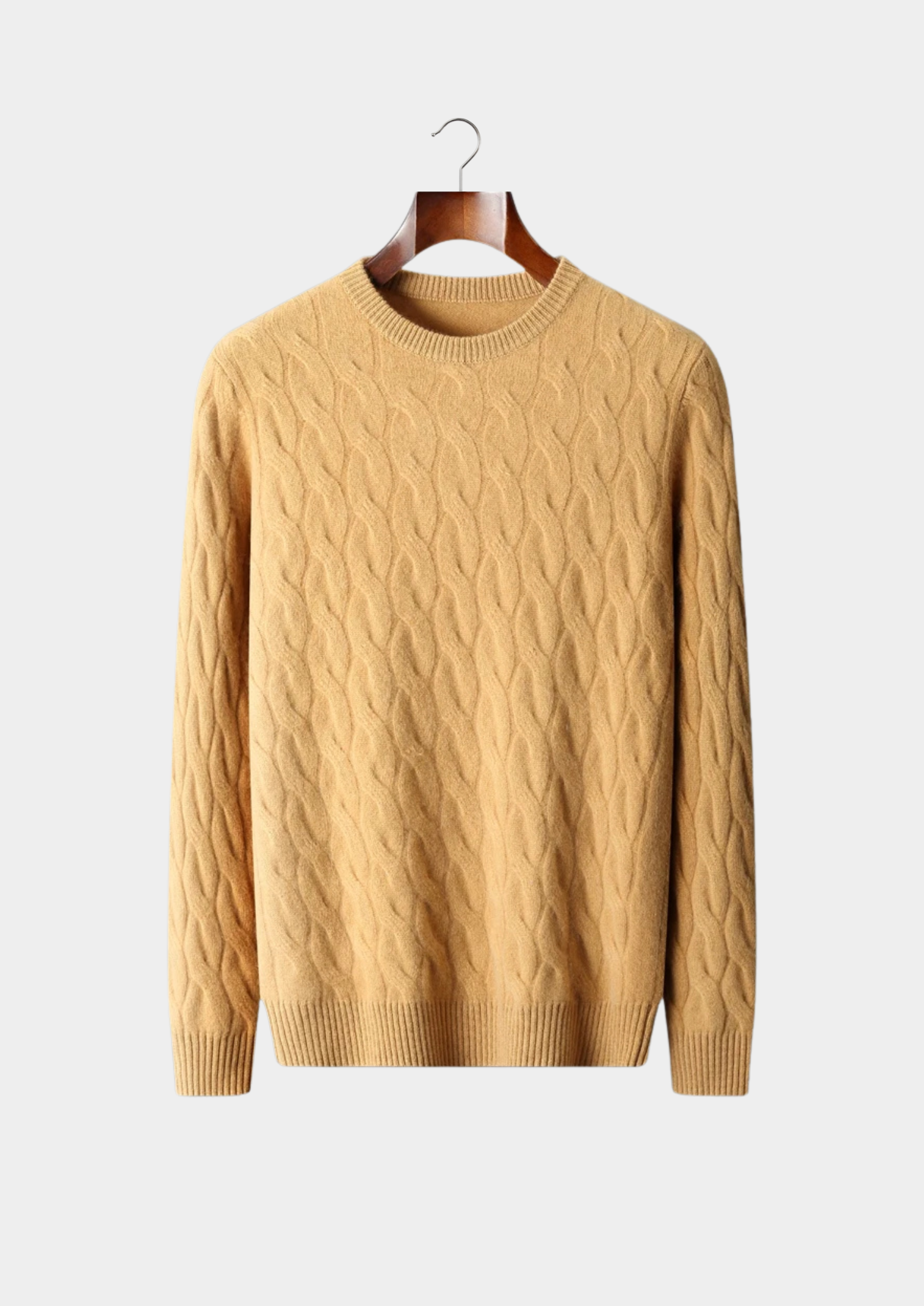 Pull col rond en cachemire câblé premium