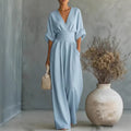 Robe élégante à col en V, manches fluides avec dos nu - Maison Claire et Sylvie