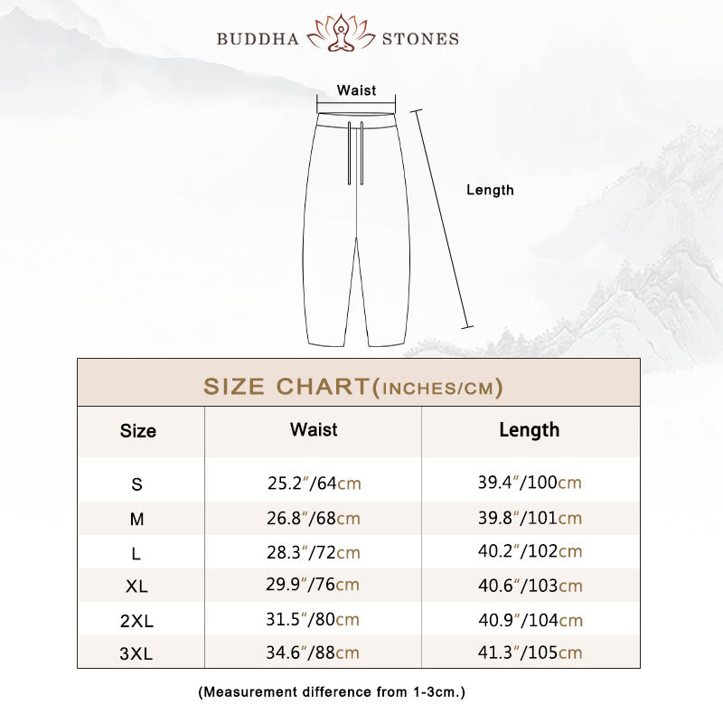Pantalon Femme Bouddha Pierres Décontracté Uni en Coton et Lin à Cordon avec Poches