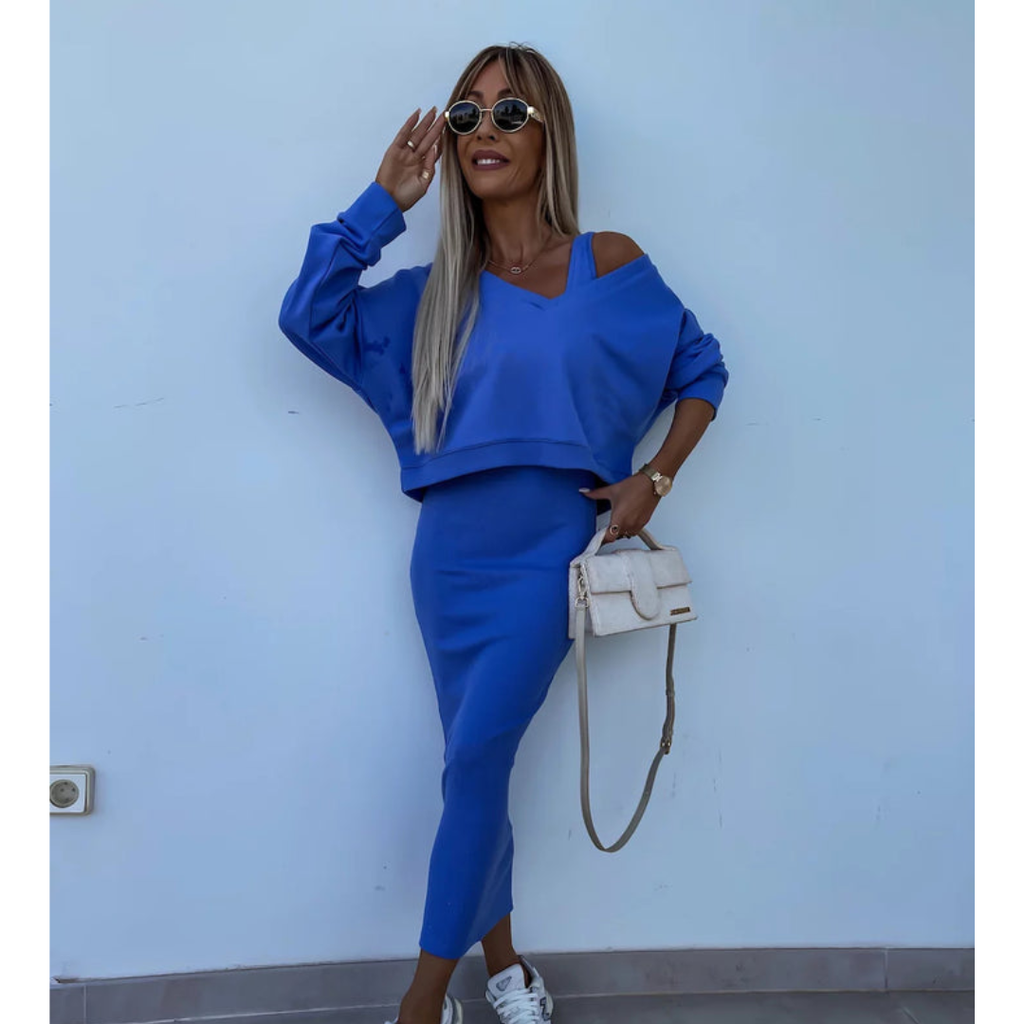 The Liora Set — Dune Cold-Shoulder Knit
