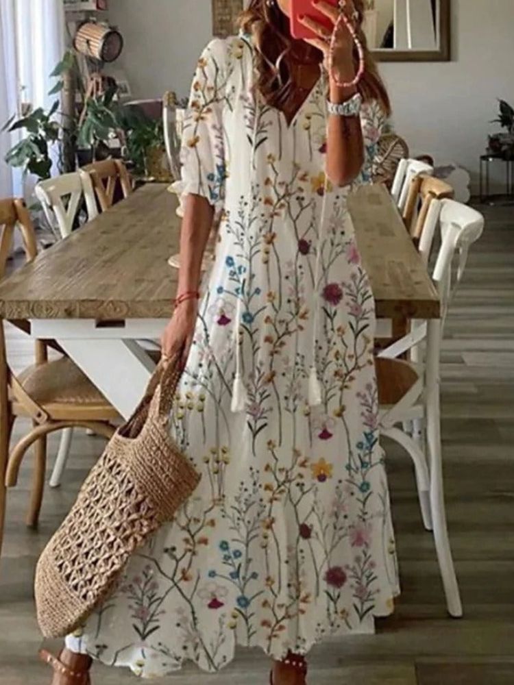 Élodie™ — Robe maxi florale en velours avec élégance