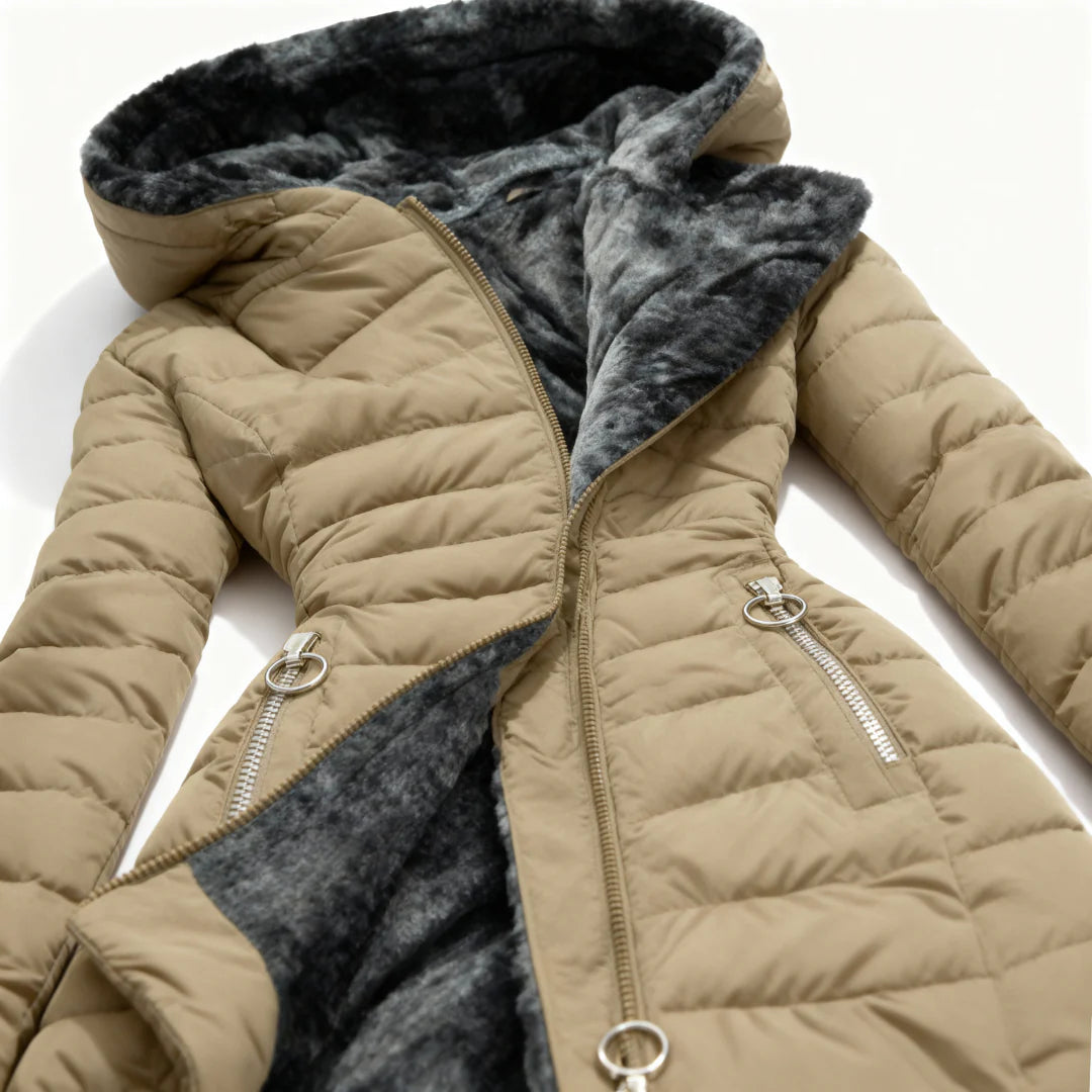 The Sora — Quilted Puffer with Rabbit Fur Collar