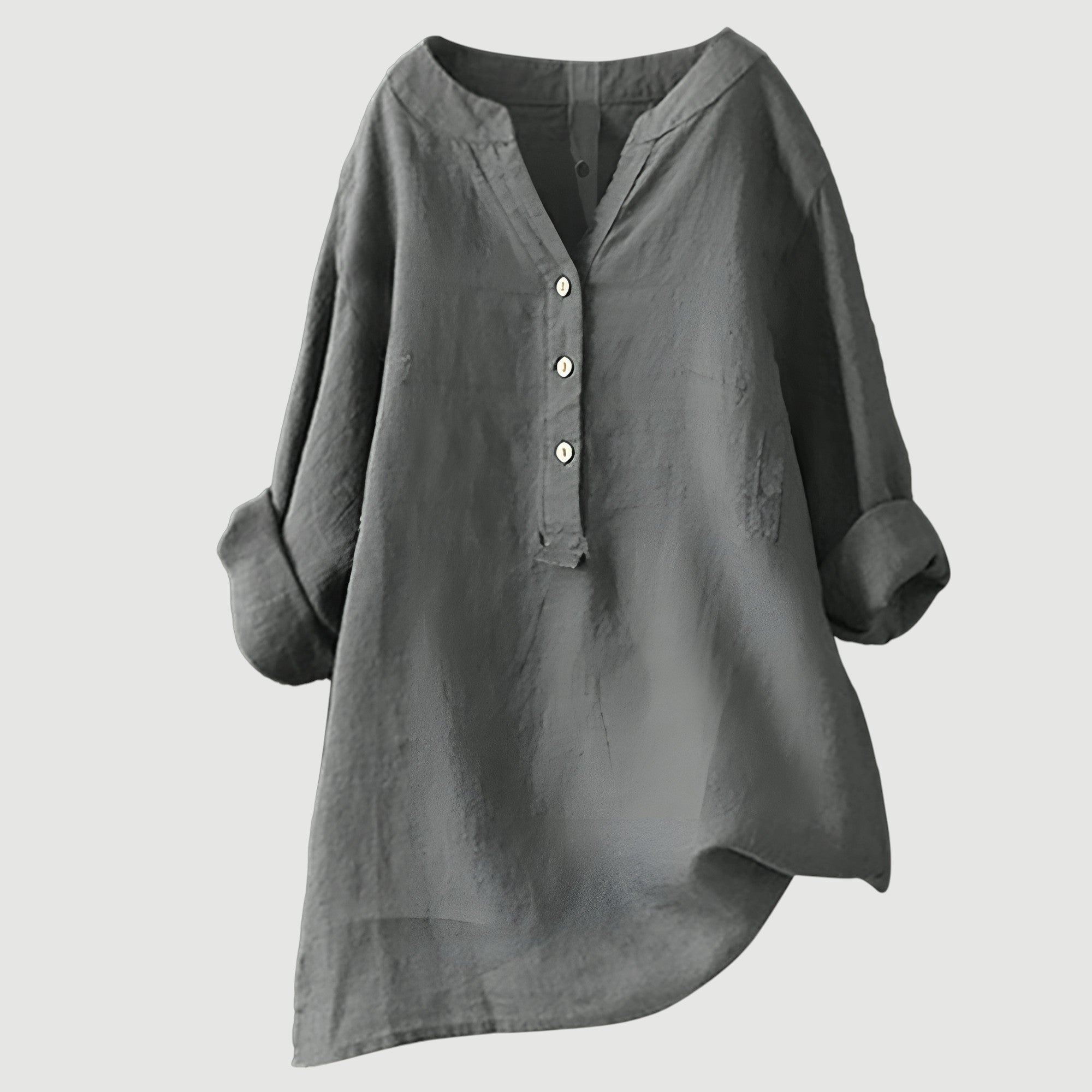 The Signe — Linen Roll-Sleeve Blouse