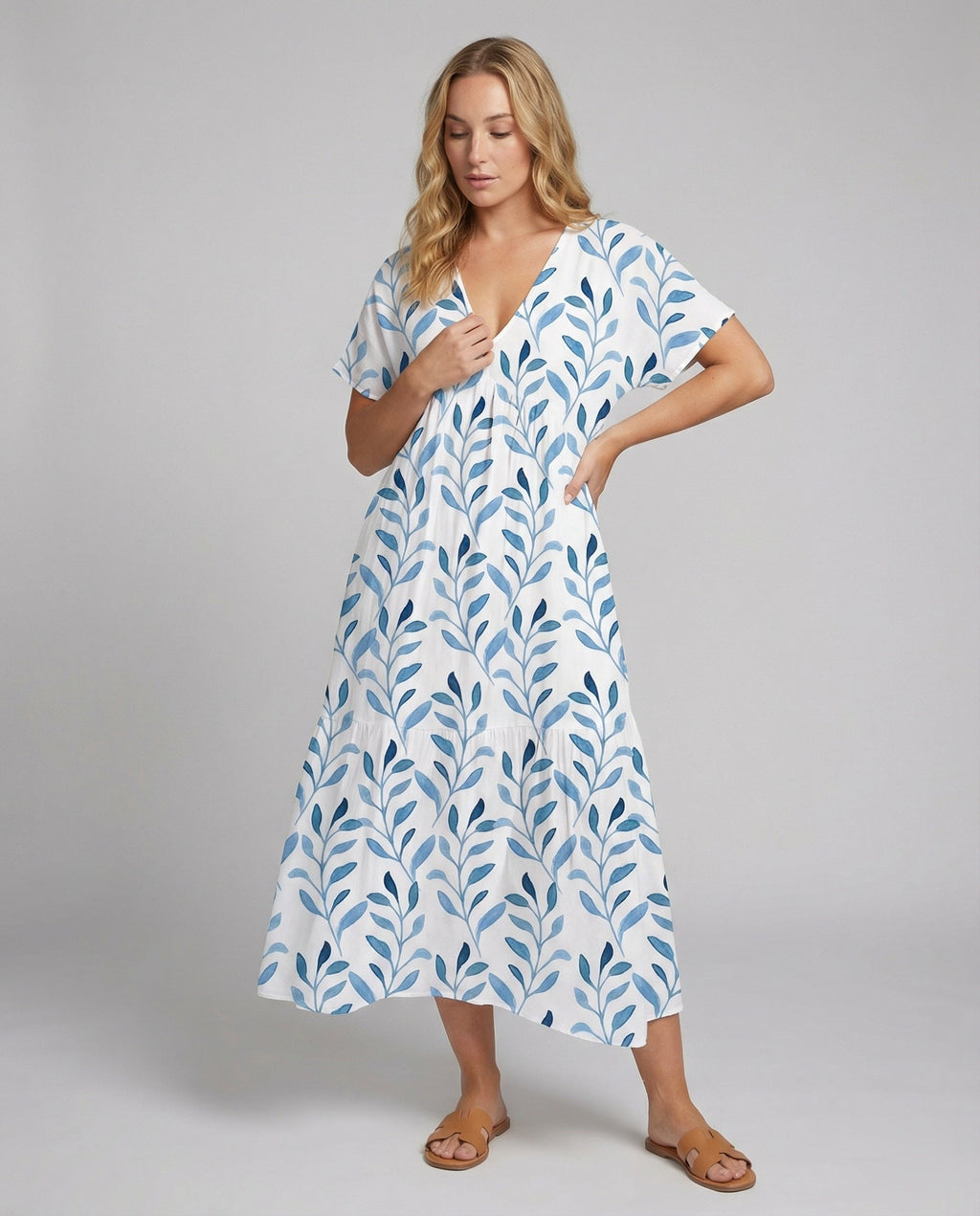 The Elara — Blue Leaf Maxi Dress