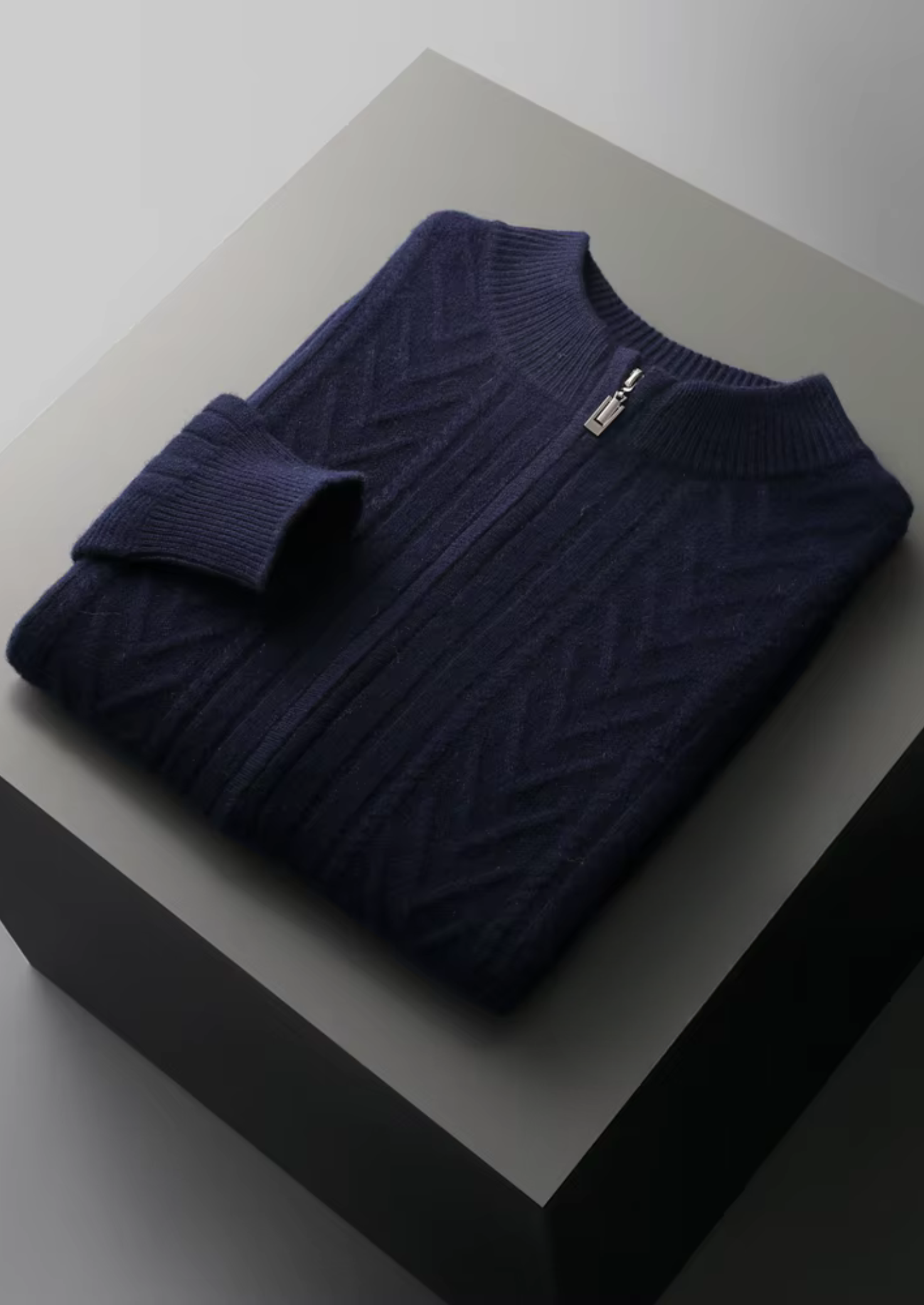 Cardigan zippé à motif en laine mérinos extra-fine pure
