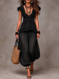 Ensemble bohème noir à col en V