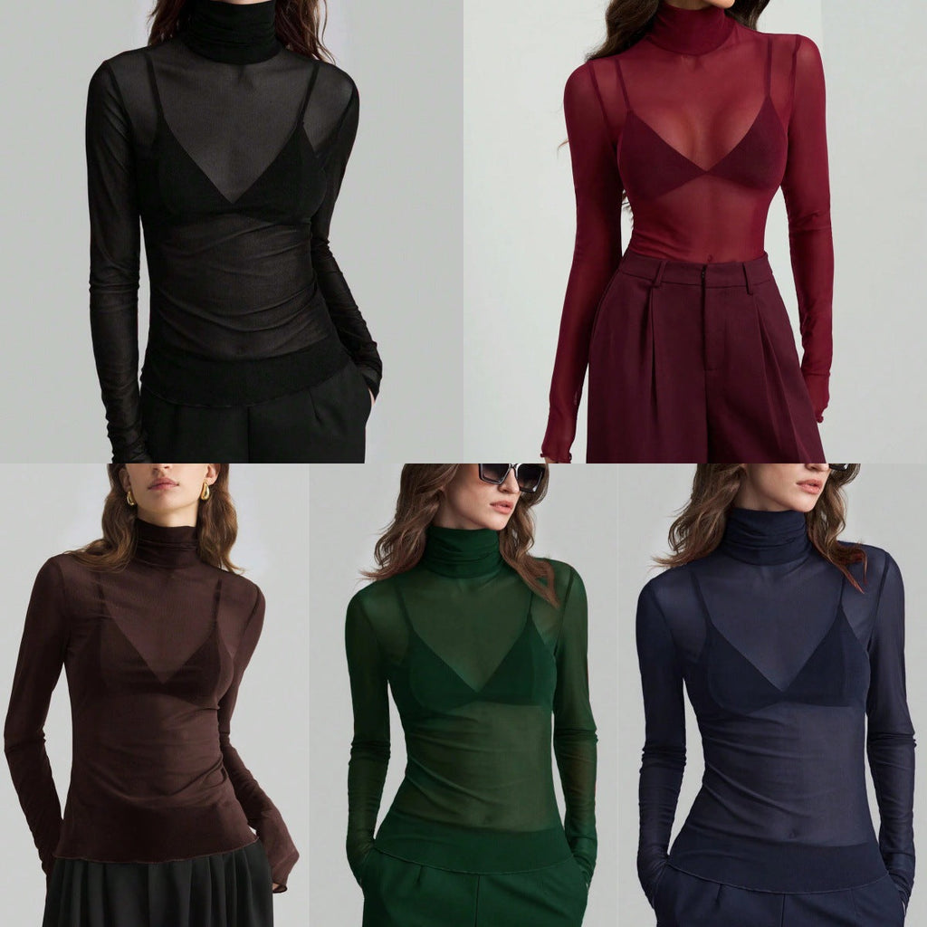 The Elara Mesh — Noir Transparent Turtleneck