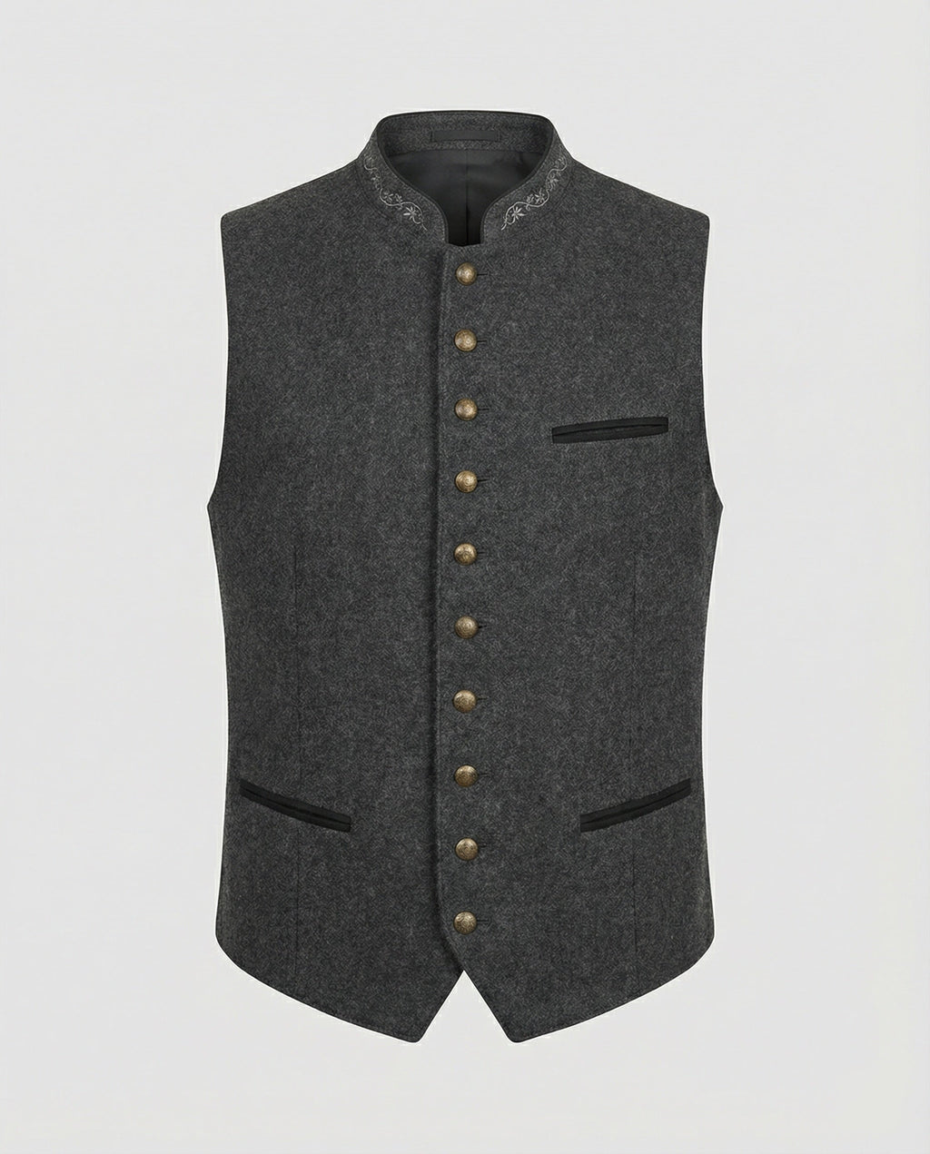 The Einar — Slate Herringbone Trachten Vest