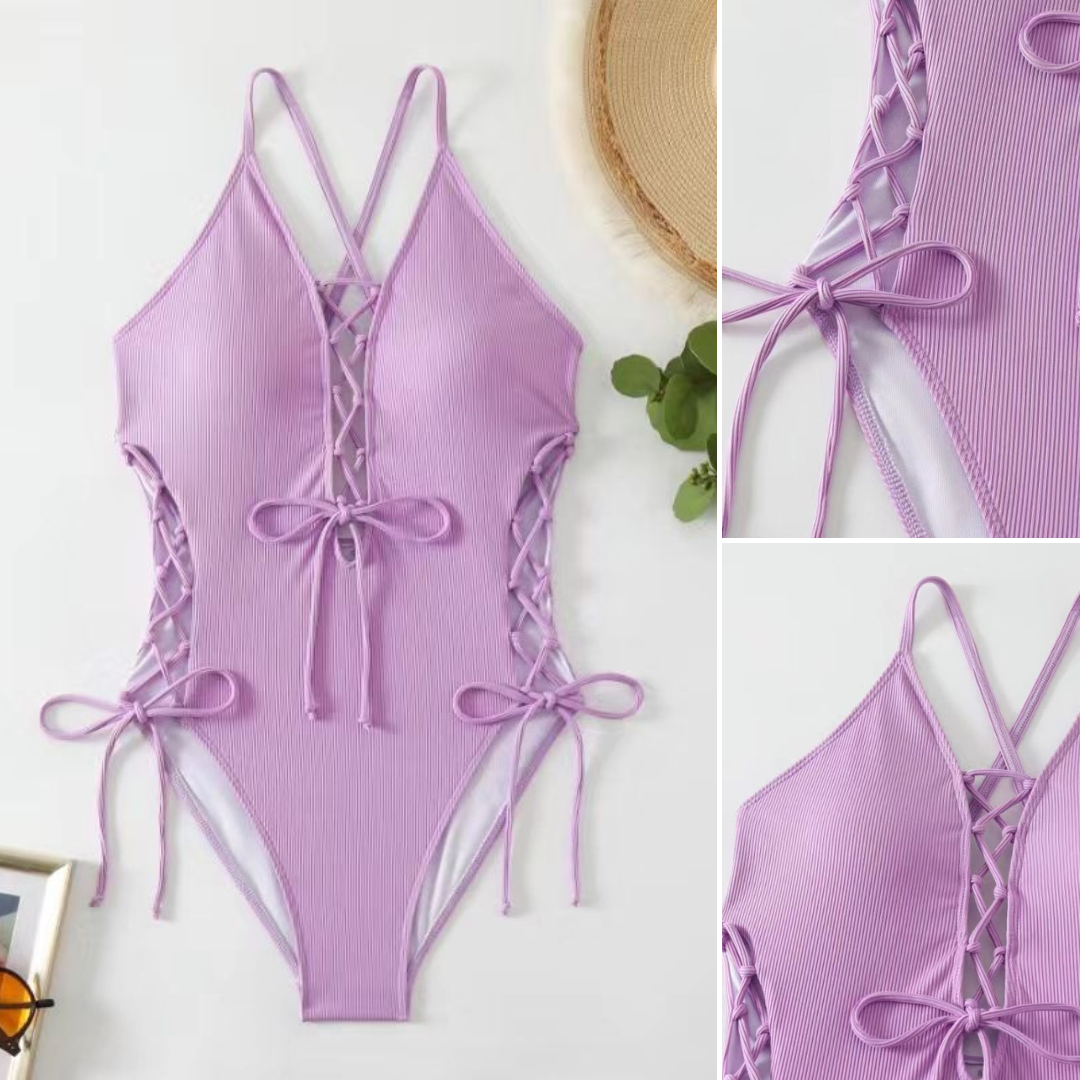 Liora Lace-Up One-Piece — Midnight Ribbed